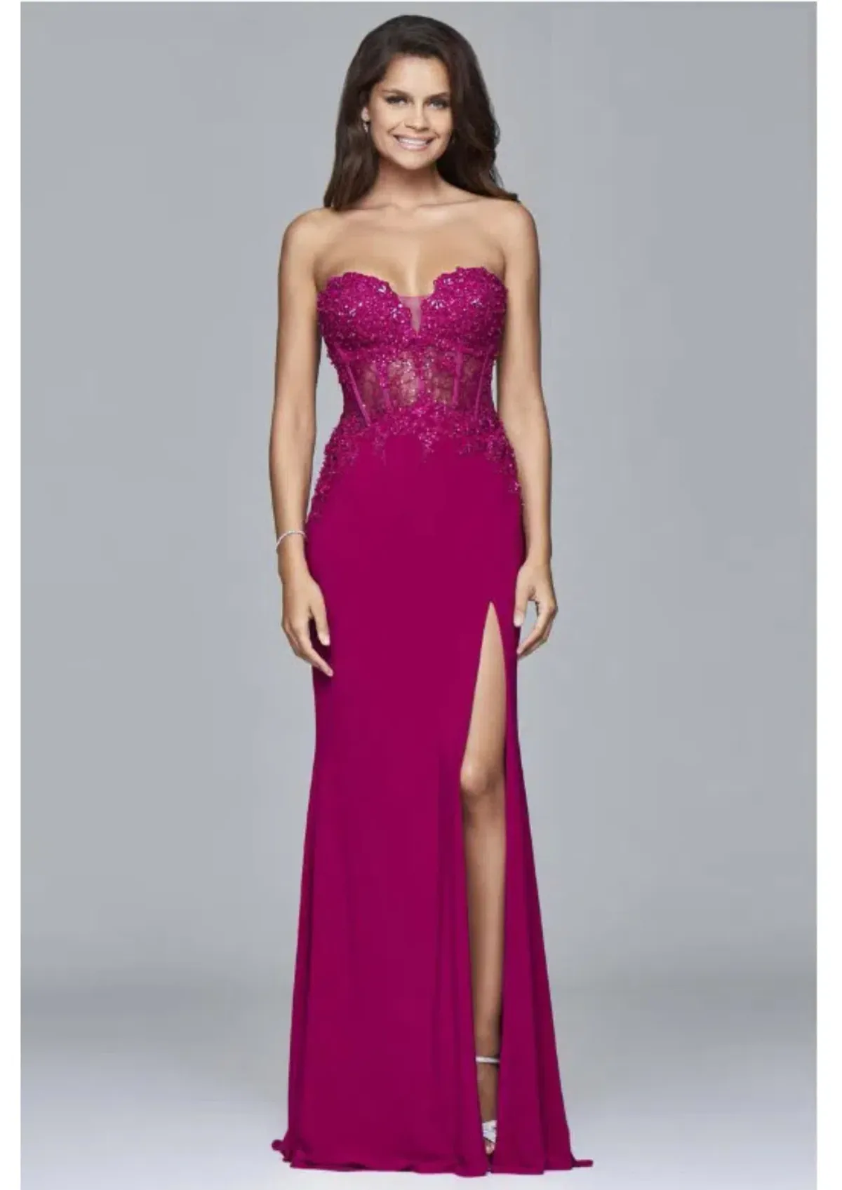 Faviana Sweetheart Strapless Sweetheart Illusion Prom Dress Berry Size 0 / AU 6 for rent on The Volte - main image