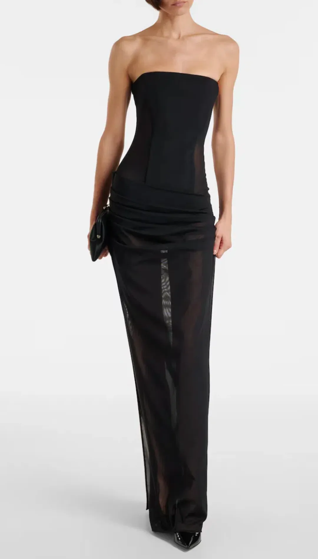 ALEX PERRY SHEER STRAPLESS CORSET DRESS IN BLACK STRETCH MESH AU 10 for rent on The Volte - main image