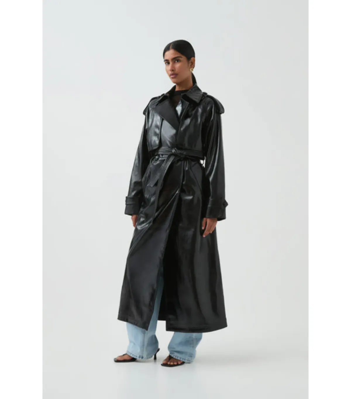 Aje Studio Raven Vegan Leather Trench Black Size AU 10 for rent on The Volte - main image