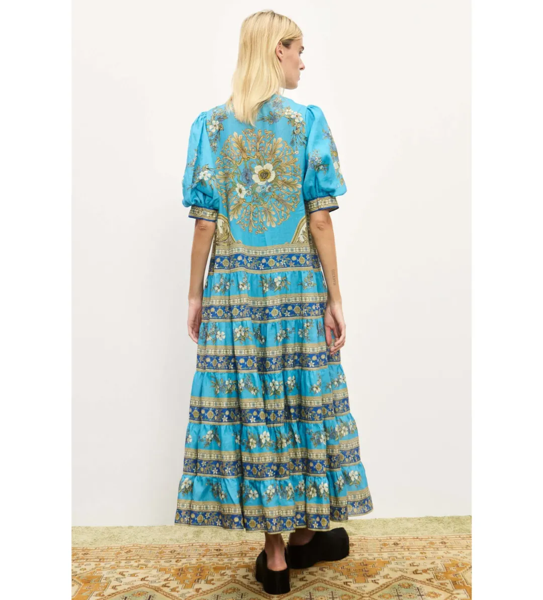 Alemais Cassie Tiered Midi Dress Blue Size AU 16  for rent on The Volte - main image