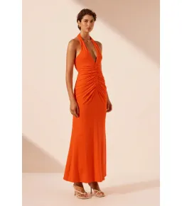 Shona Joy Beau Halter Ruched Midi Dress Hibiscus Size AU 8 for rent on The Volte - image 3