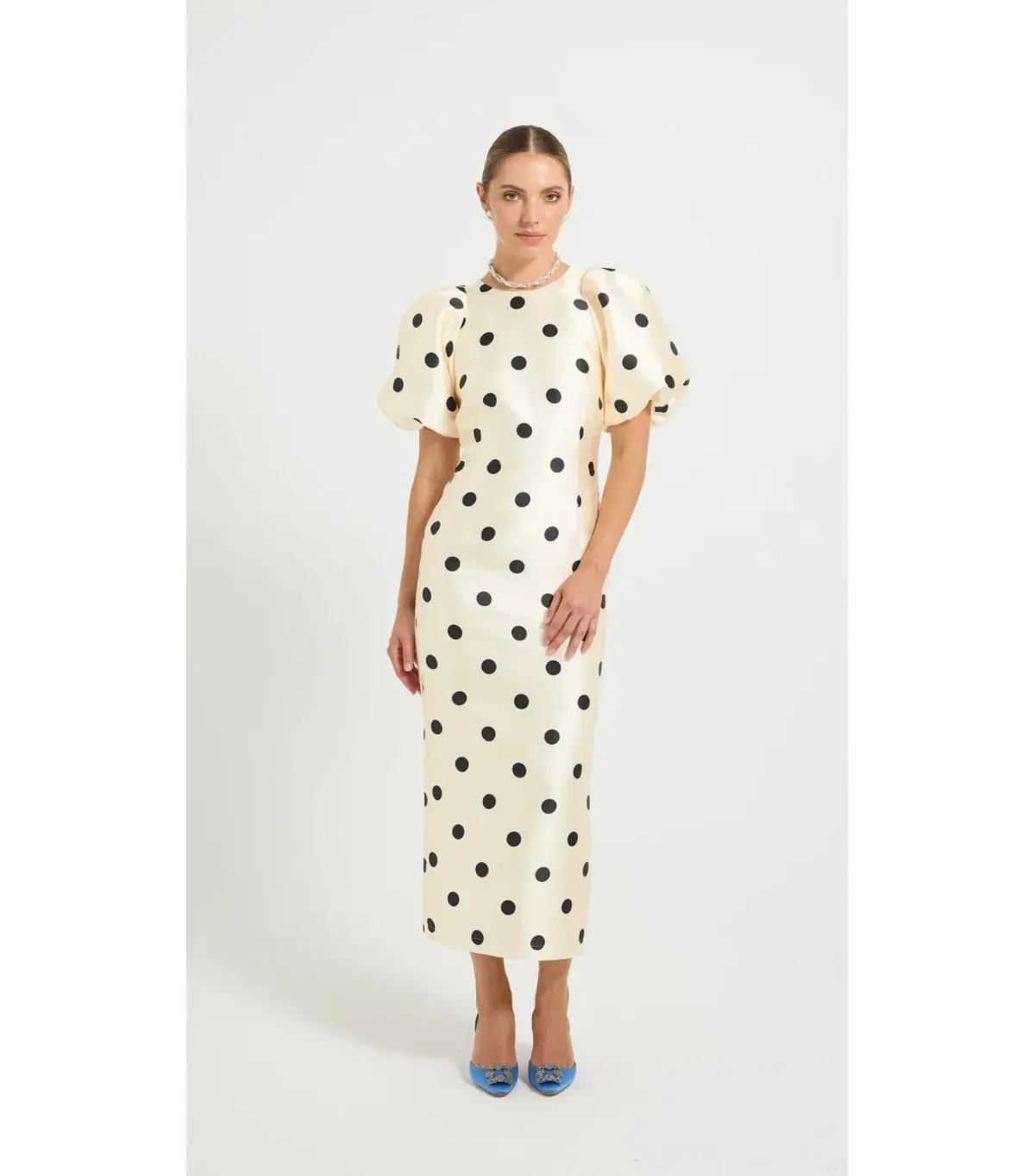 Pasduchas Dottie Sleeve Midi Dress Cream/Black Size AU 12 for rent on The Volte - main image