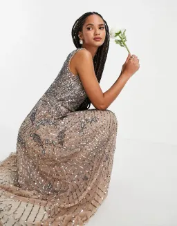 Beauut Bridesmaid Embellished Maxi Dress in Mink Size 14 for rent on The Volte - image 2