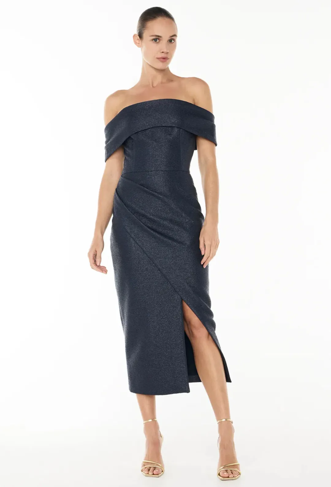 Manning Cartel Micro Weave Off Shoulder Dress Navy Size 12  for rent on The Volte - main image