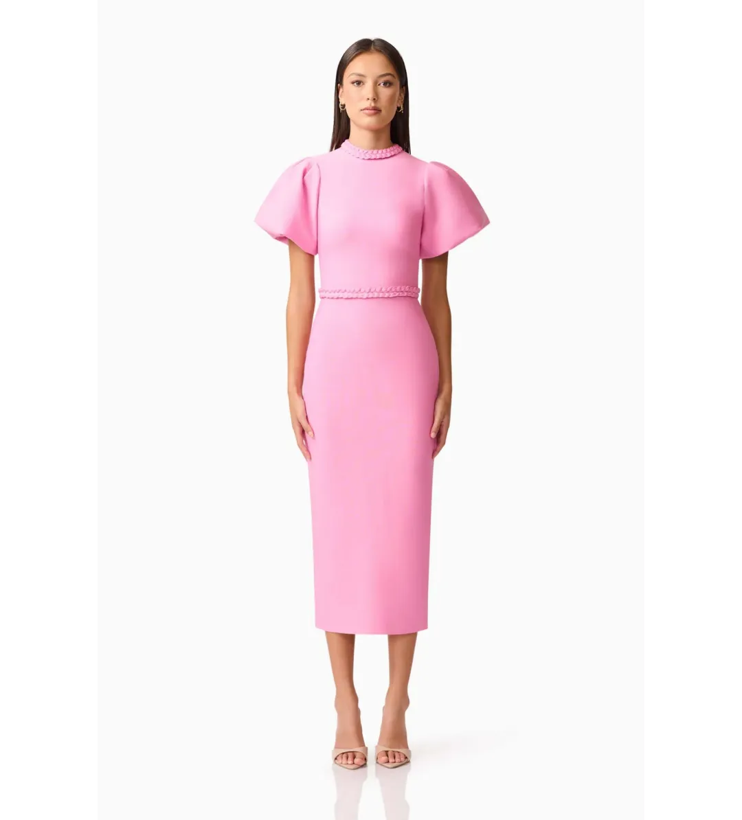 Elliatt Coralene Puff Sleeve Midi Dress Pink Size 6  for rent on The Volte - main image