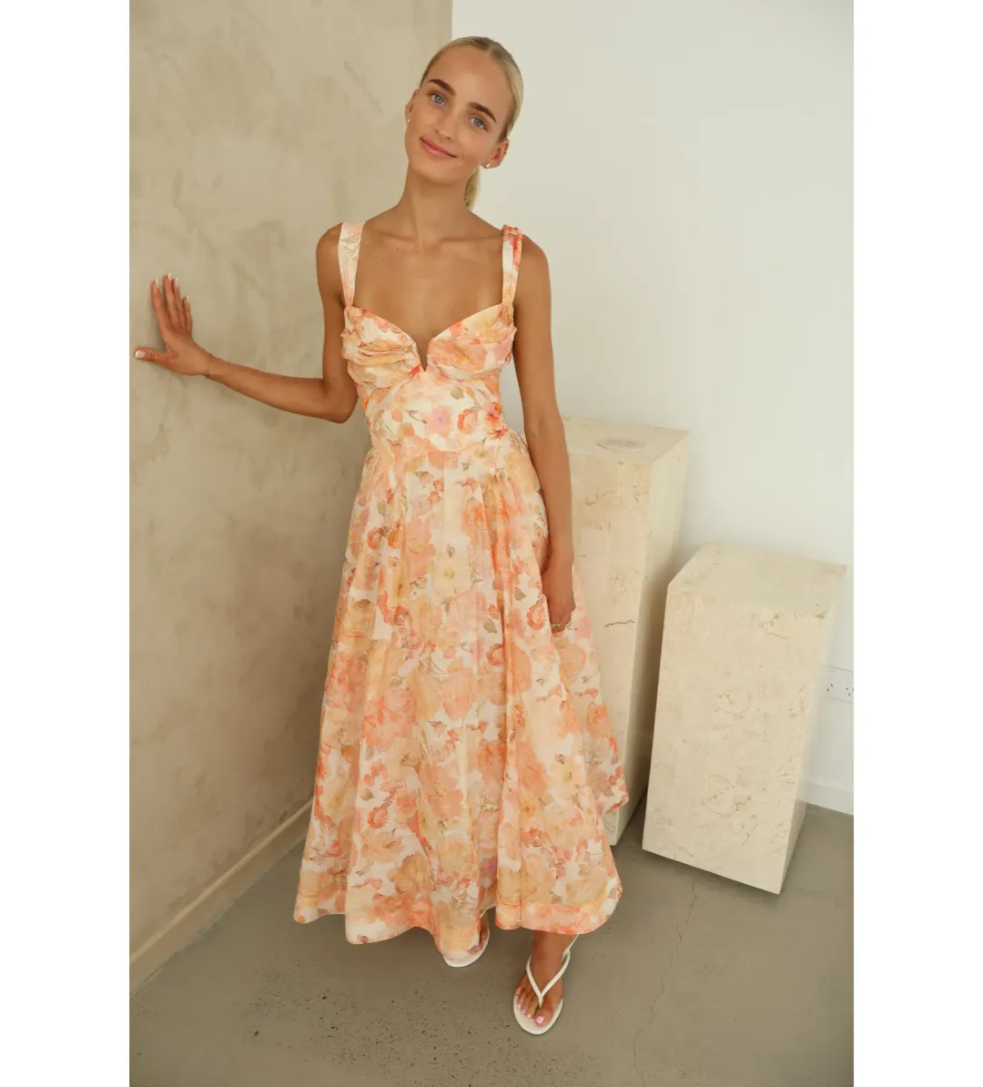 Zimmermann Rebellion Drape Midi Dress in Golden Bloom Size 1 / AU 10 for rent on The Volte - main image