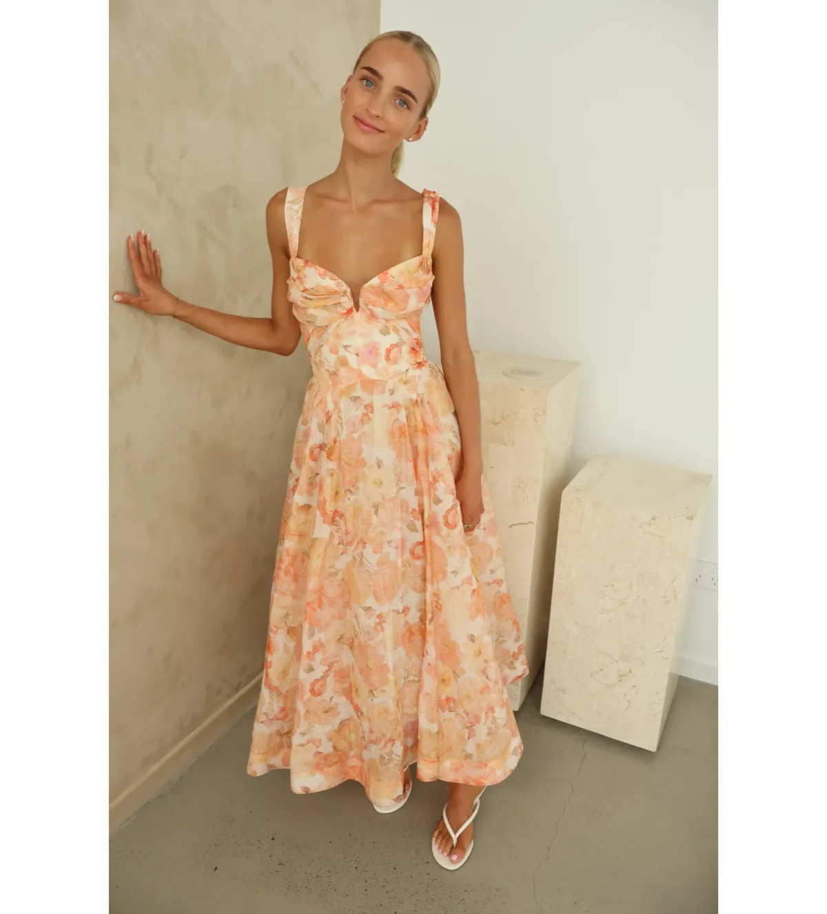 Zimmermann Rebellion Drape Midi Dress in Golden Bloom Size 1 / AU 10 for rent on The Volte - main image