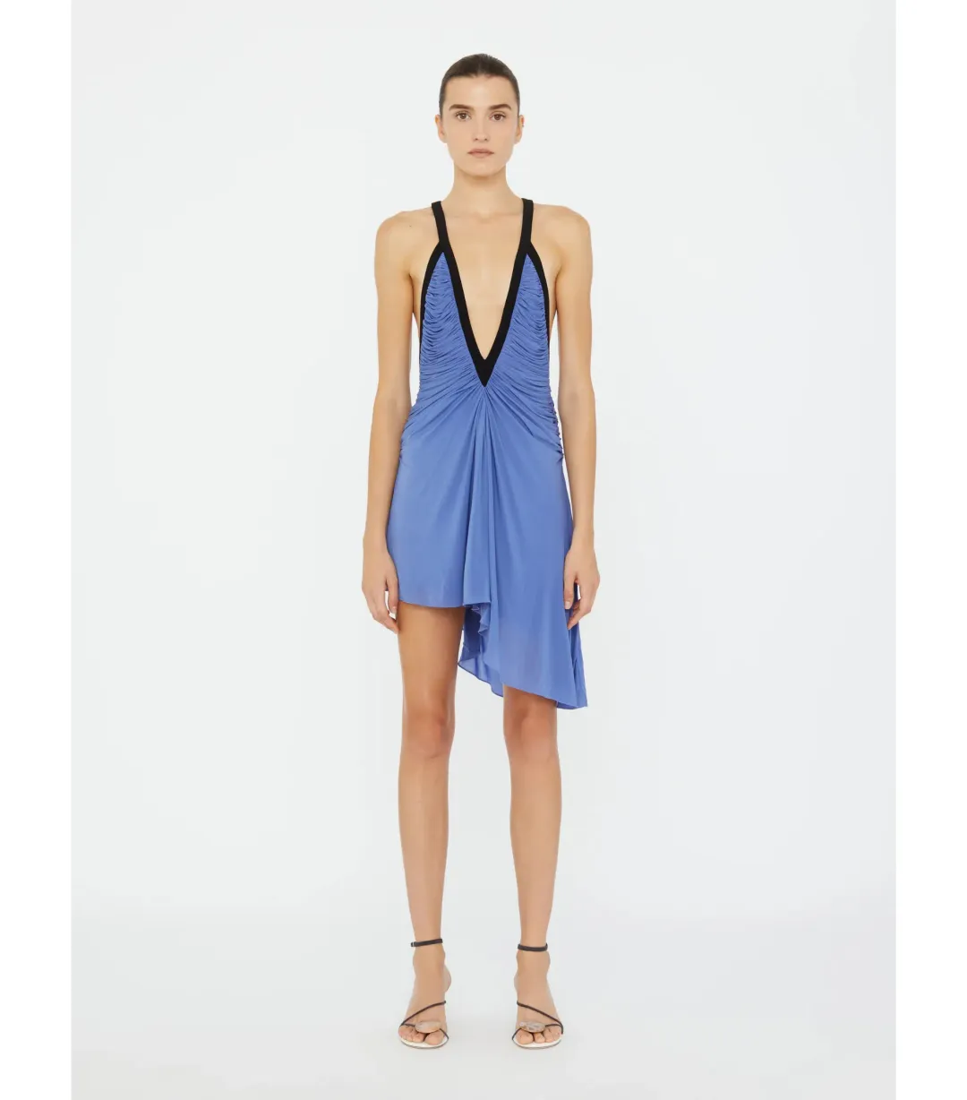 Christopher Esber Suspended Jersey Fluted Mini Dress in Blue Iris Black Size AU 8 for rent on The Volte - main image