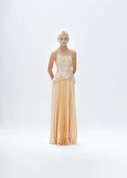 Justin Tong Cascade Pleated Maxi Gown Gold Size AU 14 for rent on The Volte - image 3