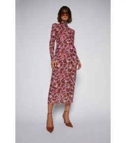 Scanlan Theodore Floral Mesh Midi Dress Pink Floral Size AU 6 for rent on The Volte - image 1