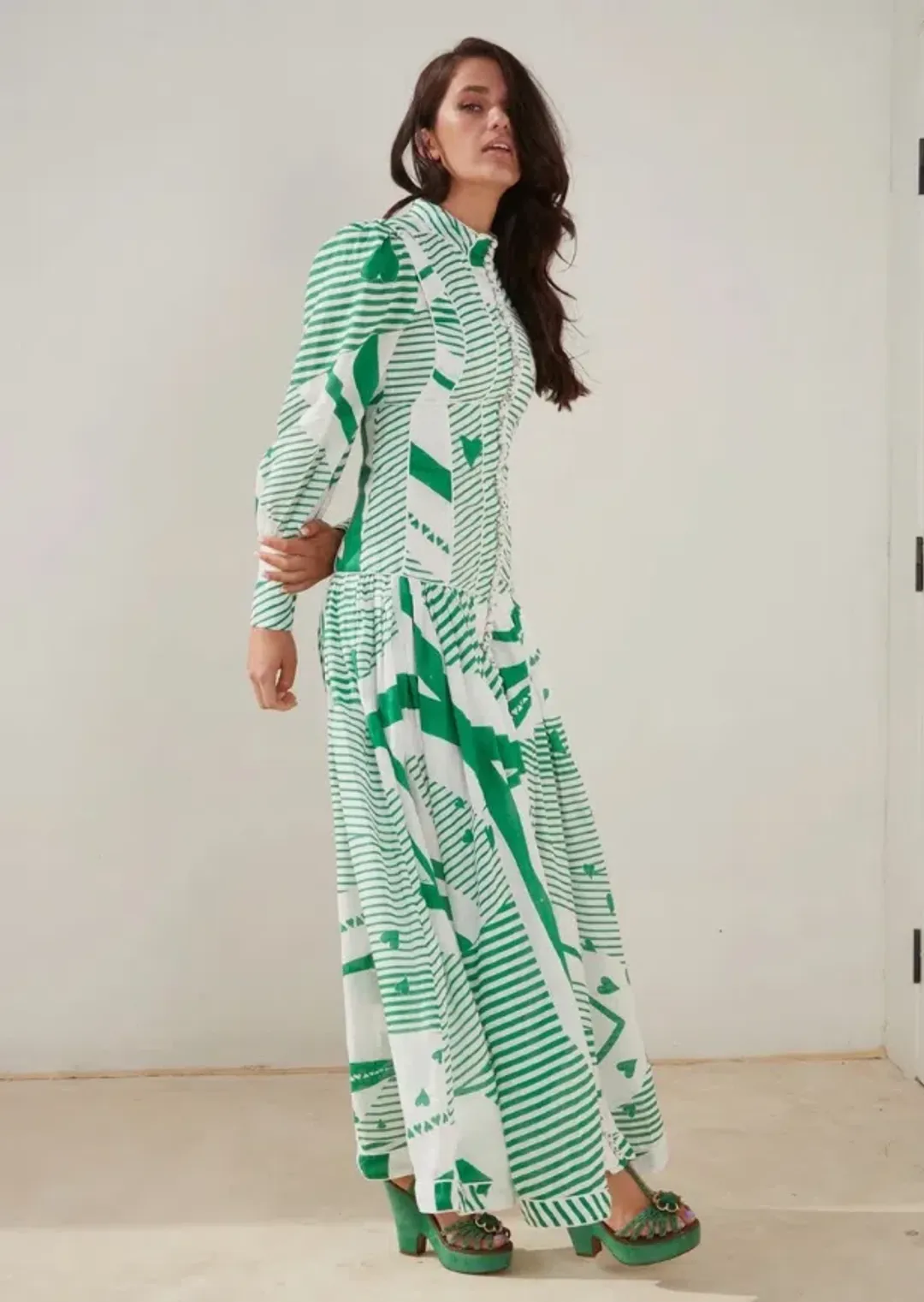 Mackenzie Mode Button Me Up Maxi Dress Green With Envy Size AU 14 for rent on The Volte - main image