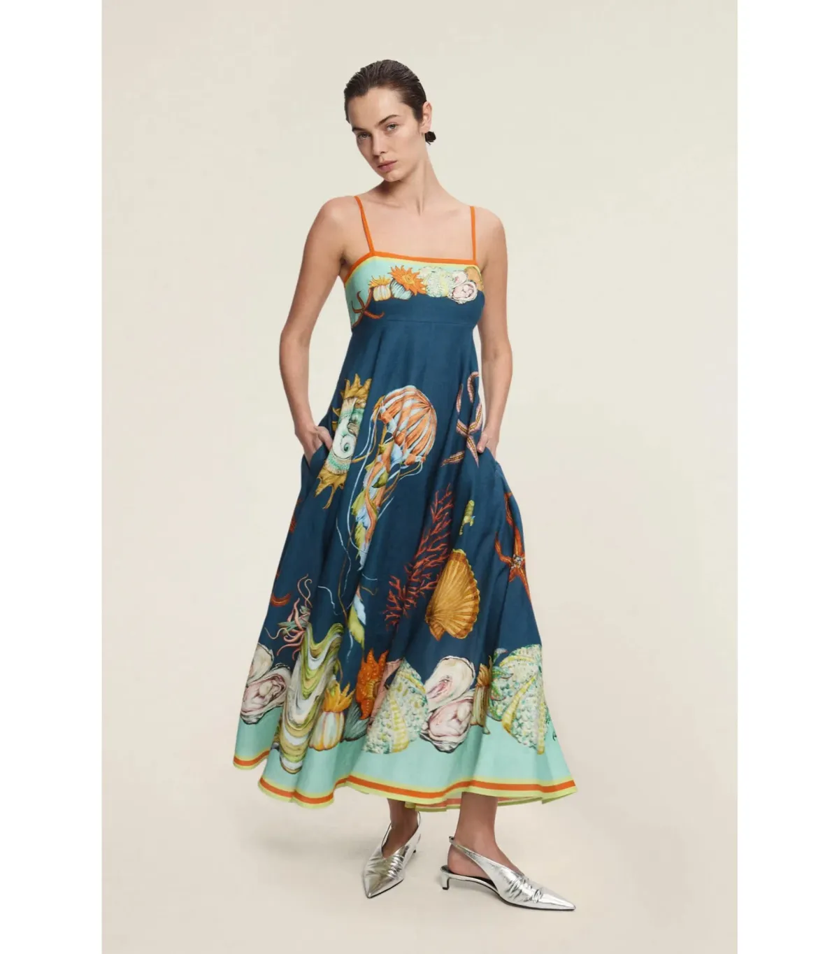 Alemais Dorian Midi Sundress Navy Size AU 8 for rent on The Volte - main image