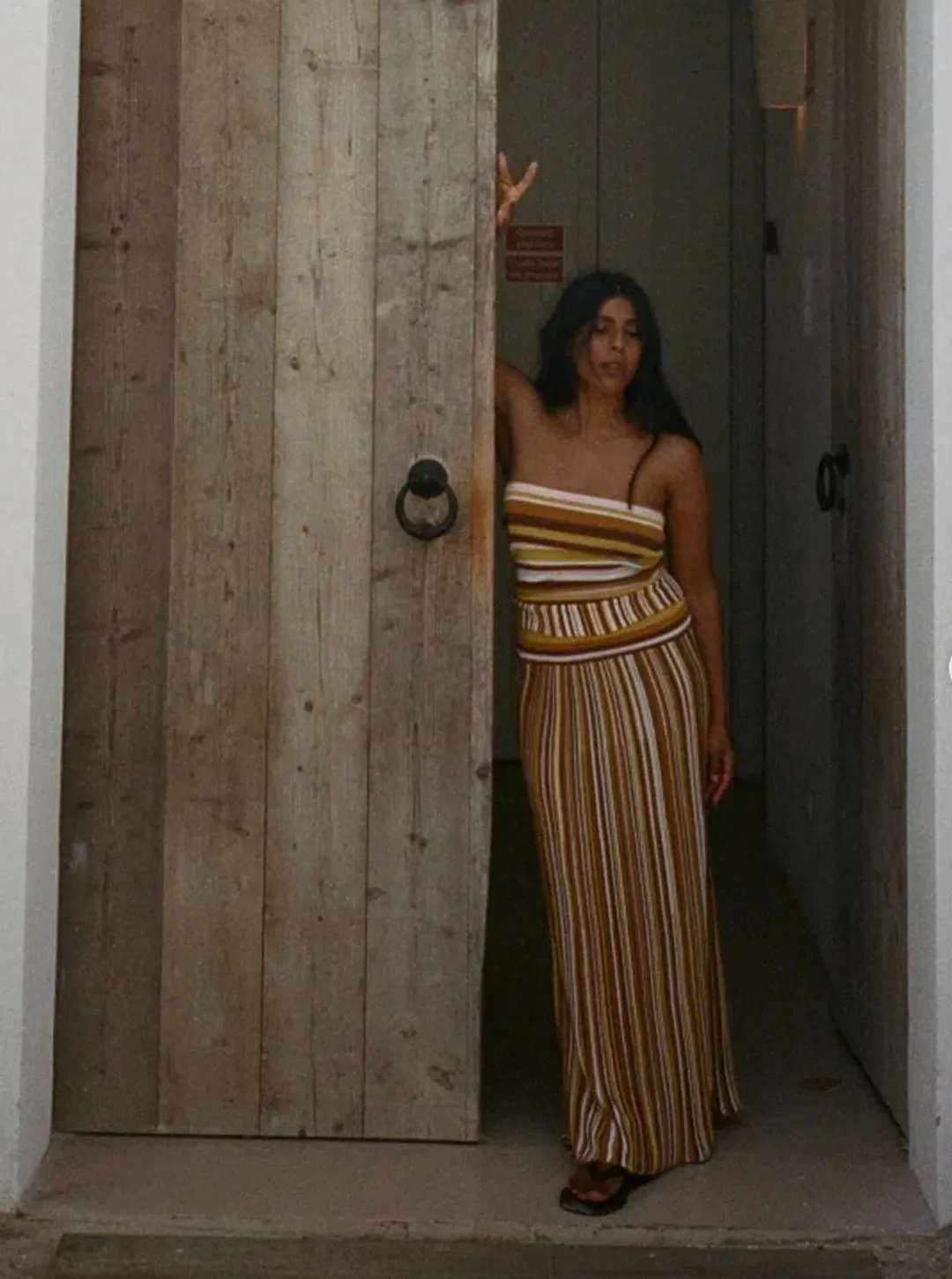 Faithfull Citara Strapless Top & Maxi Skirt Set in Cocoa Size 8 for rent on The Volte - main image