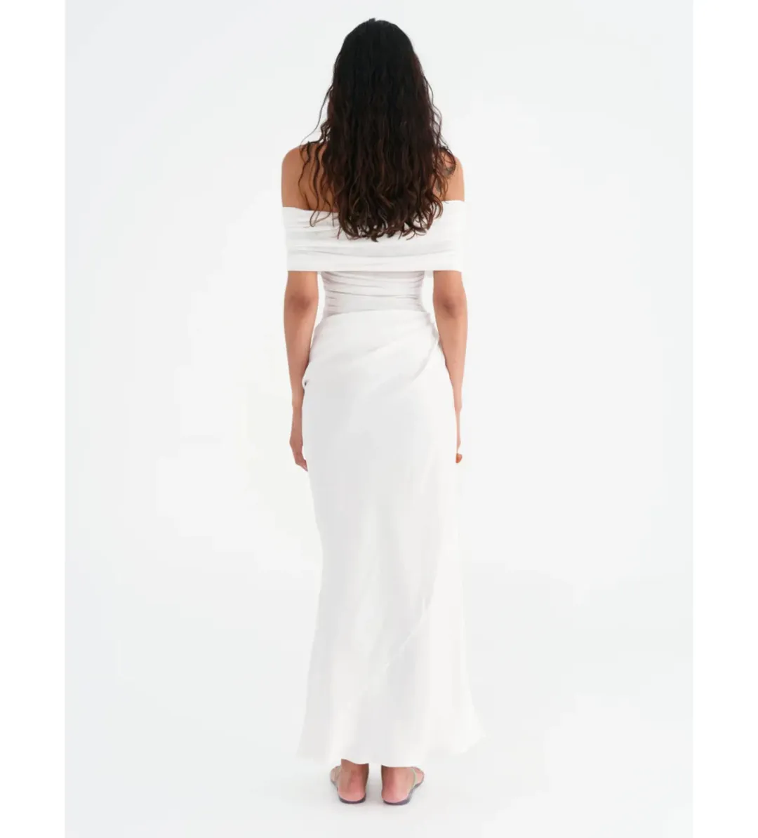 Benni Nico Off Shoulder Maxi Dress in White Size AU14 for rent on The Volte - main image