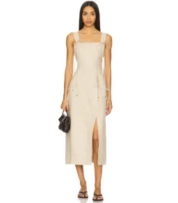 Aje Morgan Midi Dress Beige Size AU 14 for rent on The Volte - image 1