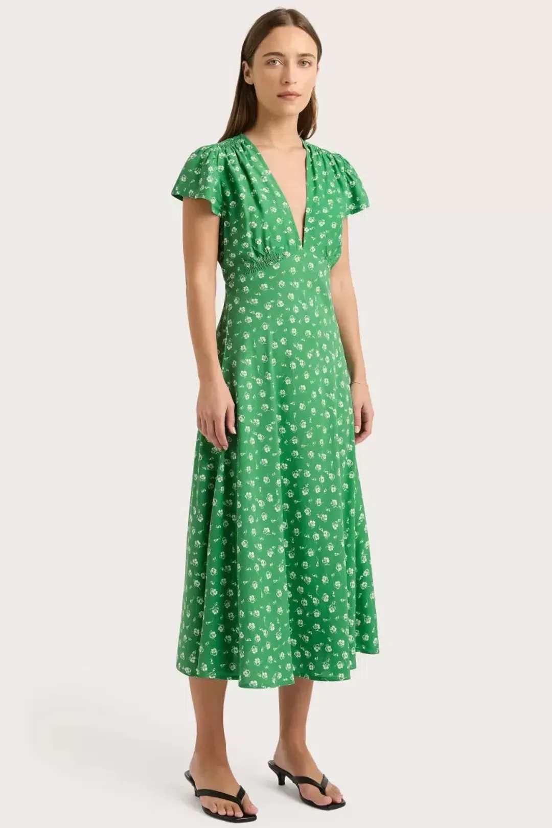 Faithfull The Brand Doriet Midi Dress Suzette Green - Size AU 10 for rent on The Volte - main image