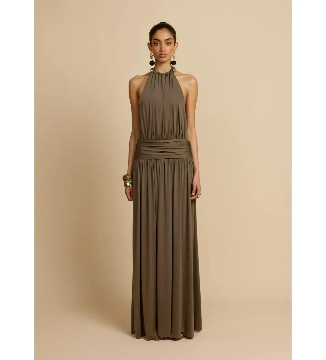 Arcina Ori Santina Maxi Dress in Khaki Size 10 for rent on The Volte - main image