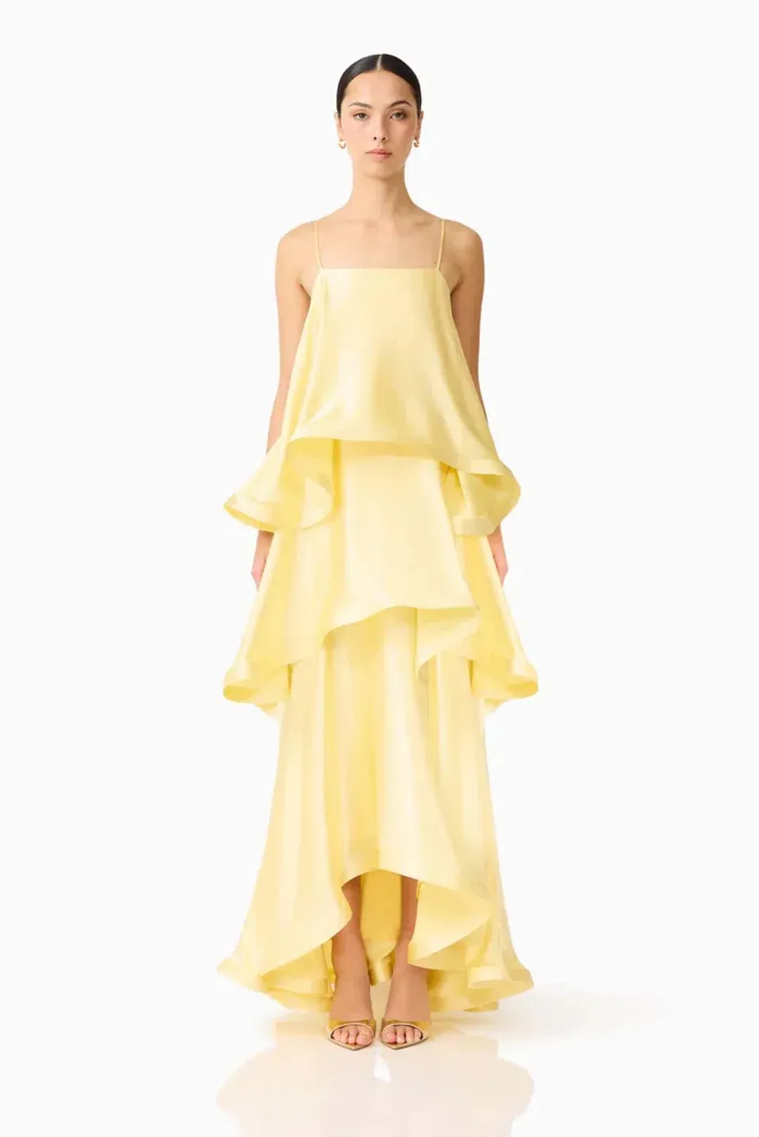 ELLIATT TILLY TIERED MAXI DRESS IN BUTTER YELLOW SIZE 8 (S) for rent on The Volte - main image