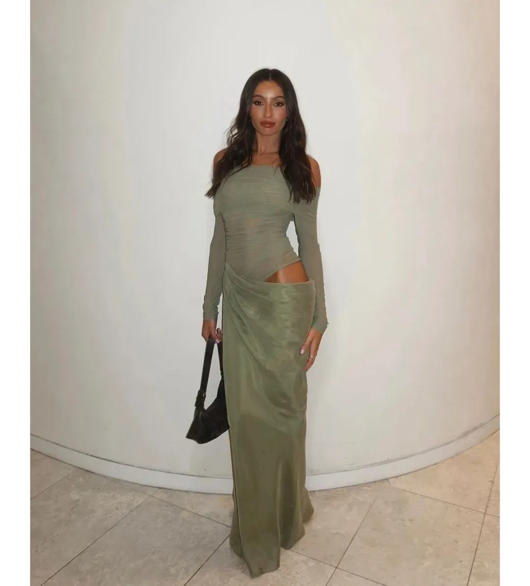 Benni Yasmin Off-Shoulder Maxi Dress Pistachio Size 10 for rent on The Volte - main image