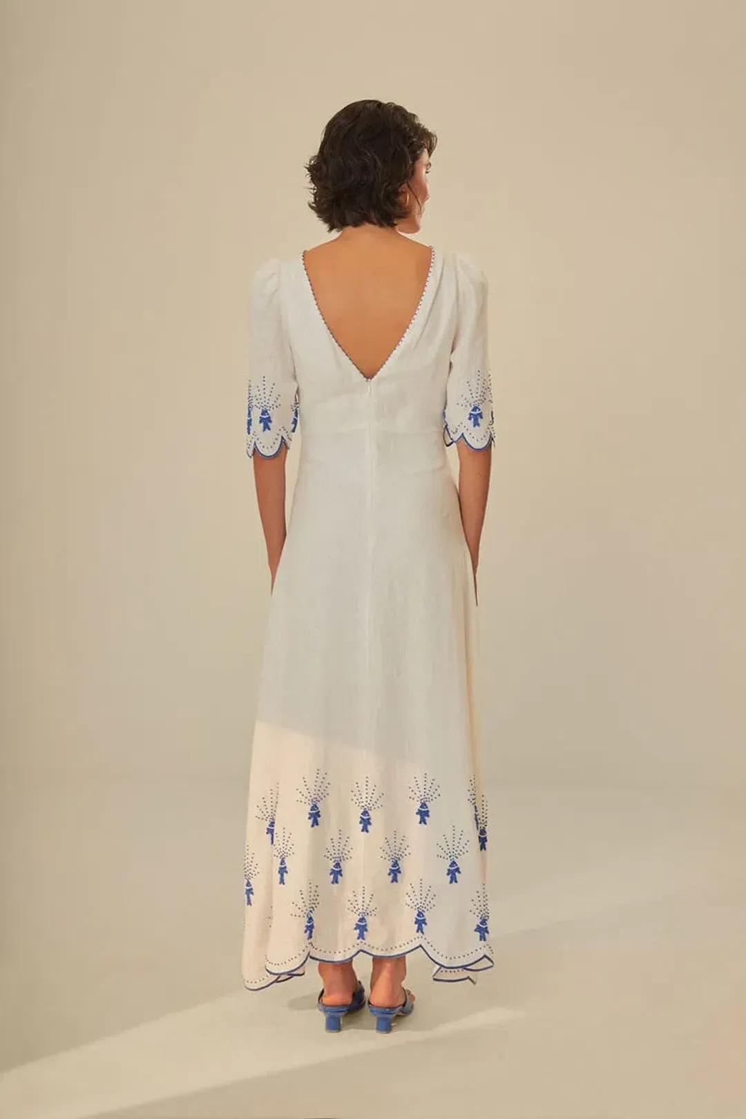 Farm Rio Sea of Fish Embroidered Midi Dress in Off White Size AU6 for rent on The Volte - main image