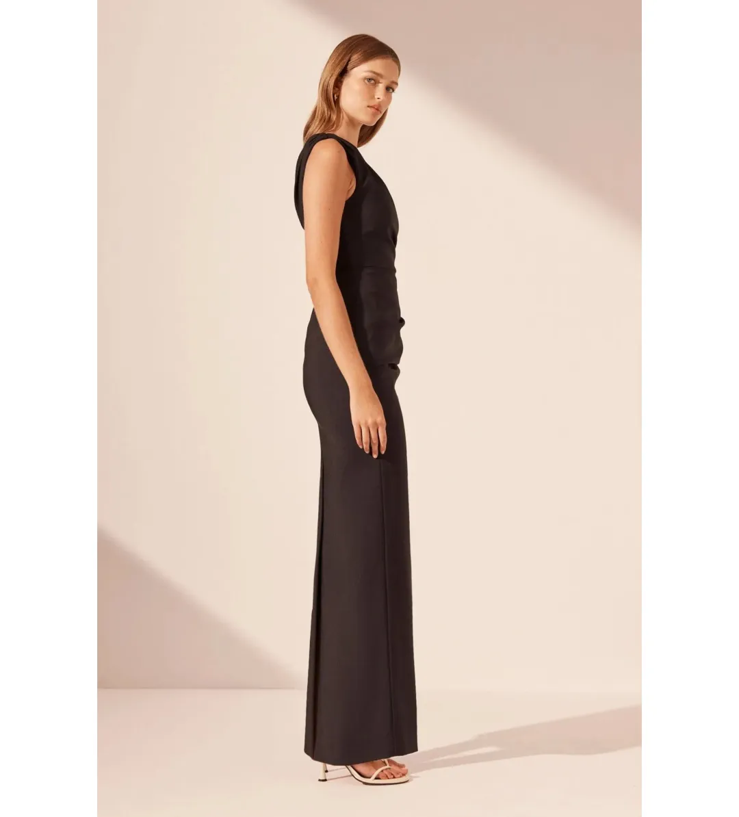 Shona Joy Lani Asymmetrical Gathered Maxi Dress Black Size AU 10 for rent on The Volte - main image