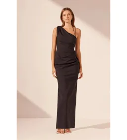 Shona Joy Lani Asymmetrical Gathered Maxi Dress Black Size AU 10 for rent on The Volte - image 1