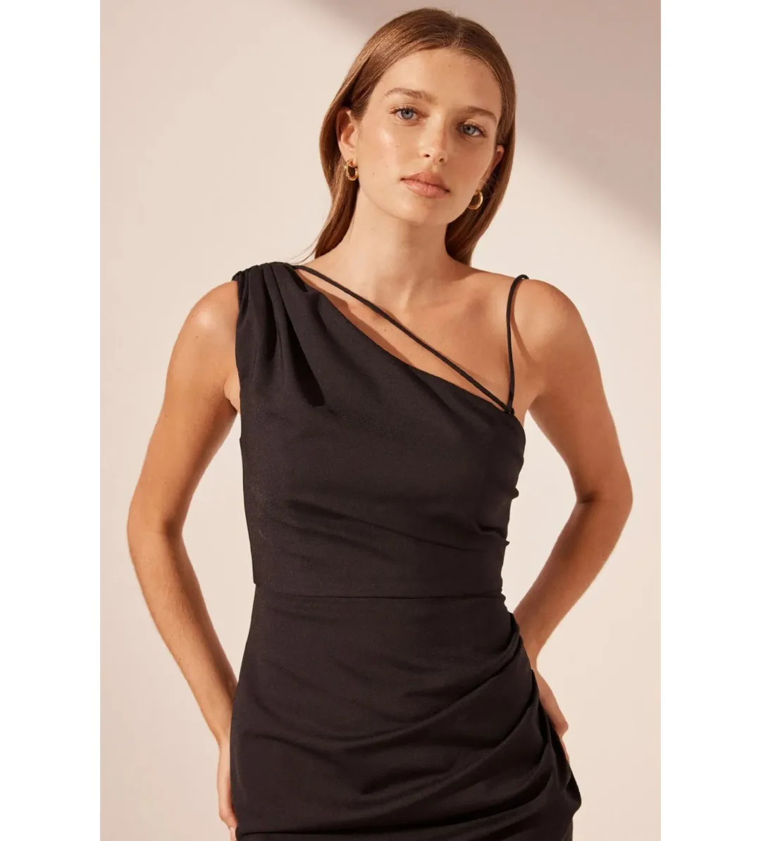 Shona Joy Lani Asymmetrical Gathered Maxi Dress Black Size AU 10 for rent on The Volte - main image