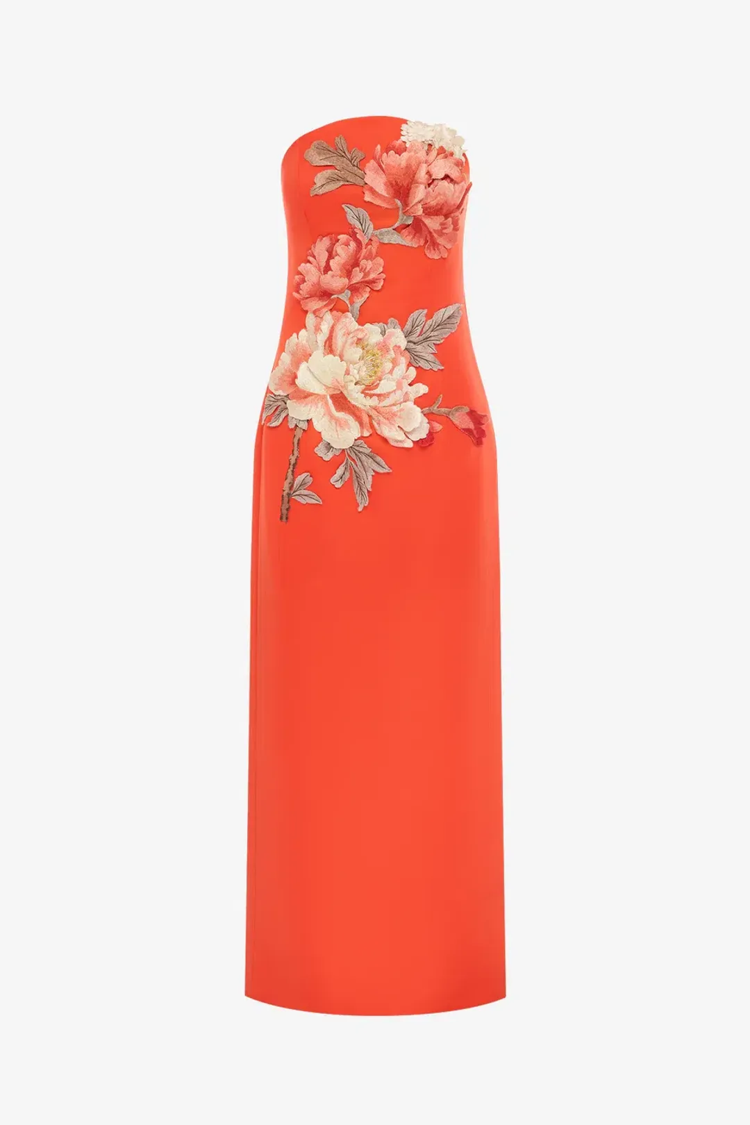 Leo Lin Ava Appliqué Floral Bustier Maxi Dress Saffron Size 8 for rent on The Volte - main image