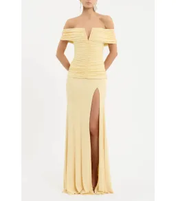 Rebecca Vallance Zaley Off The Shoulder Maxi Dress Yellow Size AU 8 for rent on The Volte - image 1