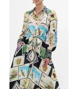 Camilla My Porto Pen Pal Waist Tie Midi Shirt Dress Multi Size AU 10 for rent on The Volte - image 3