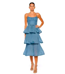 Zimmermann Pleated Tiered Midi Dress Deep Blue 0 / AU 8 for rent on The Volte - image 1