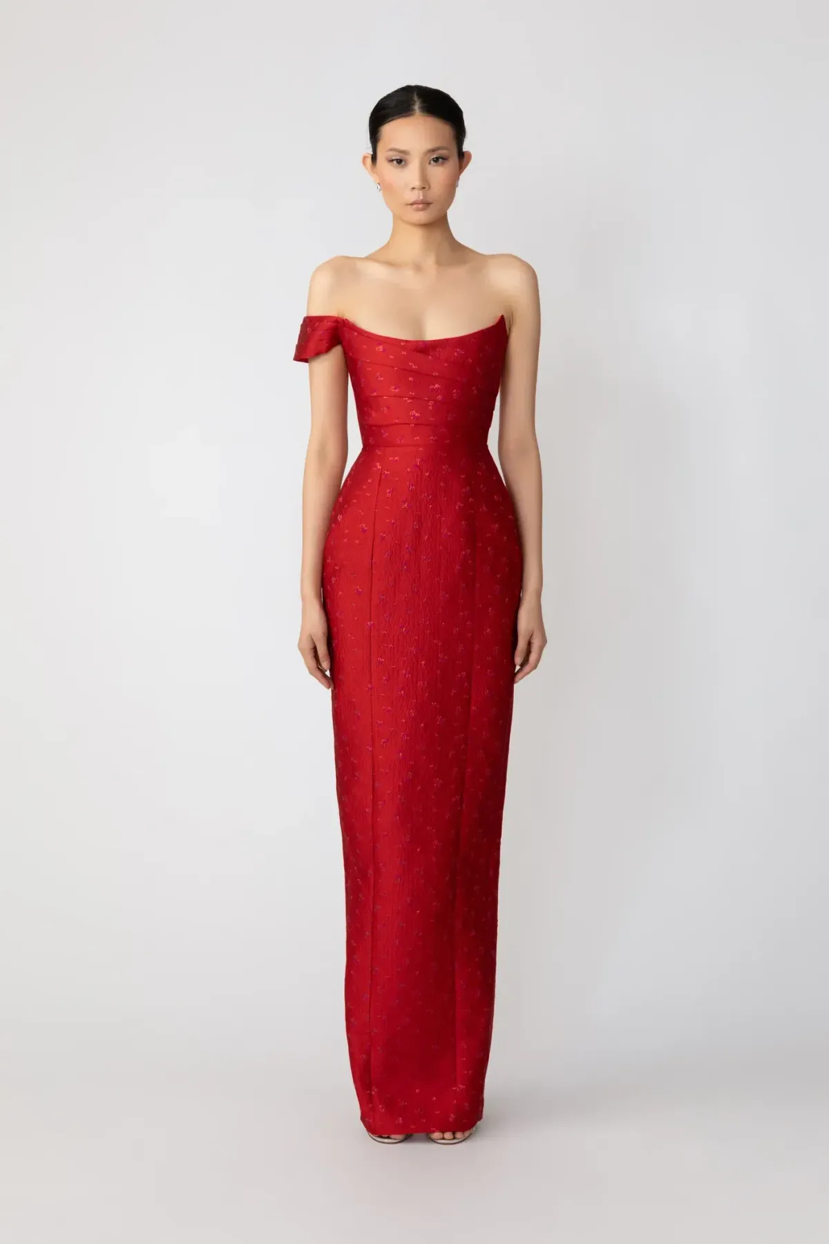 Sau Lee Jackson Jacquard Maxi Gown Red Size AU 8 for rent on The Volte - main image