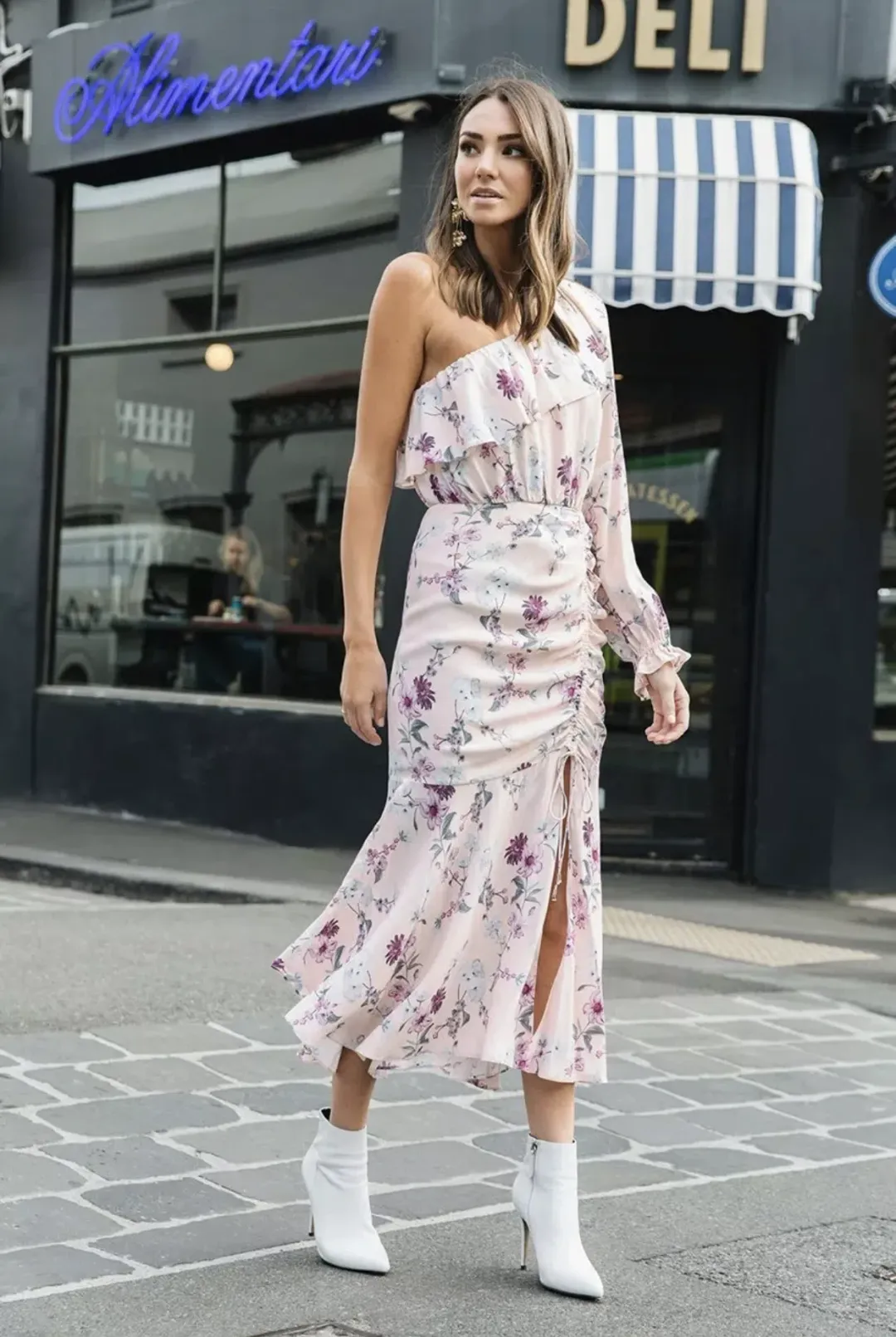 Steele Dahlia One Shoulder Dress Pink Floral Size 6 for rent on The Volte - main image