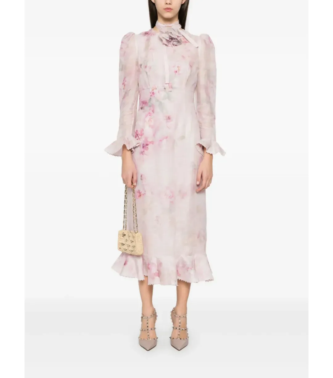 Zimmermann Crush Flower Midi Dress in Pink Floral Size 1 / AU 10 for rent on The Volte - main image