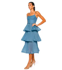 Zimmermann Pleated Tiered Midi Dress Deep Blue Size 2 / AU 12 for rent on The Volte - image 2