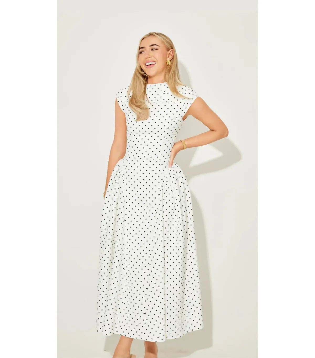 Odd Muse Cap Sleeve Midi Dress in White Polka Dot Size S / AU 8 for rent on The Volte - main image