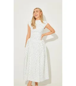Odd Muse Cap Sleeve Midi Dress in White Polka Dot Size S / AU 8 for rent on The Volte - image 1