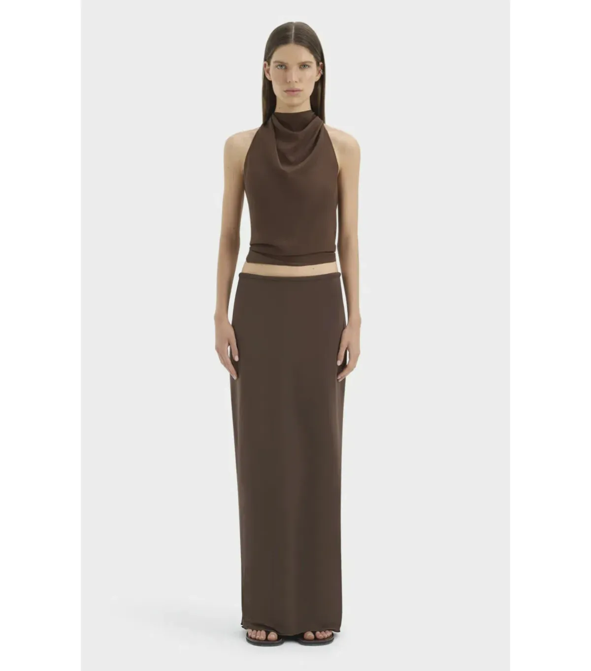 Sir the Label Rioja Halter Scarf Top and Mattheo Midi Skirt Brown Size 0 / AU 6 for rent on The Volte - main image