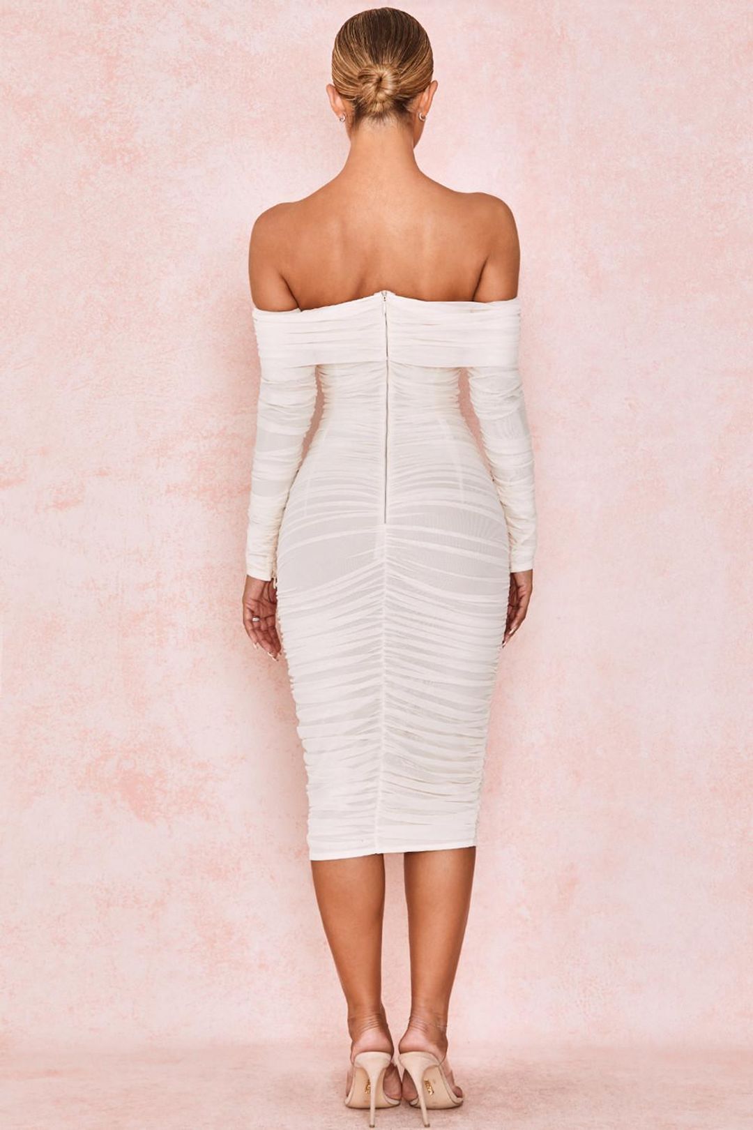 House of CB Anais Off Shoulder Ruched Midi Dress White Size 8 for rent on The Volte - main image