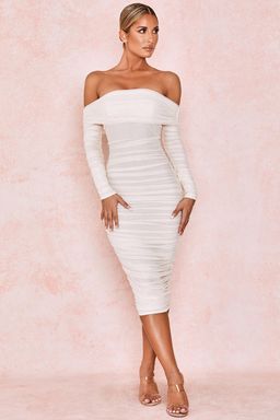 House of CB Anais Off Shoulder Ruched Midi Dress White Size 8 for rent on The Volte - image 1