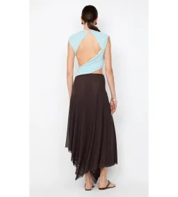 Bec & Bridge Conni Asym Midi Dress Arctic Blue/Dark Choco Size 8 for rent on The Volte - image 4