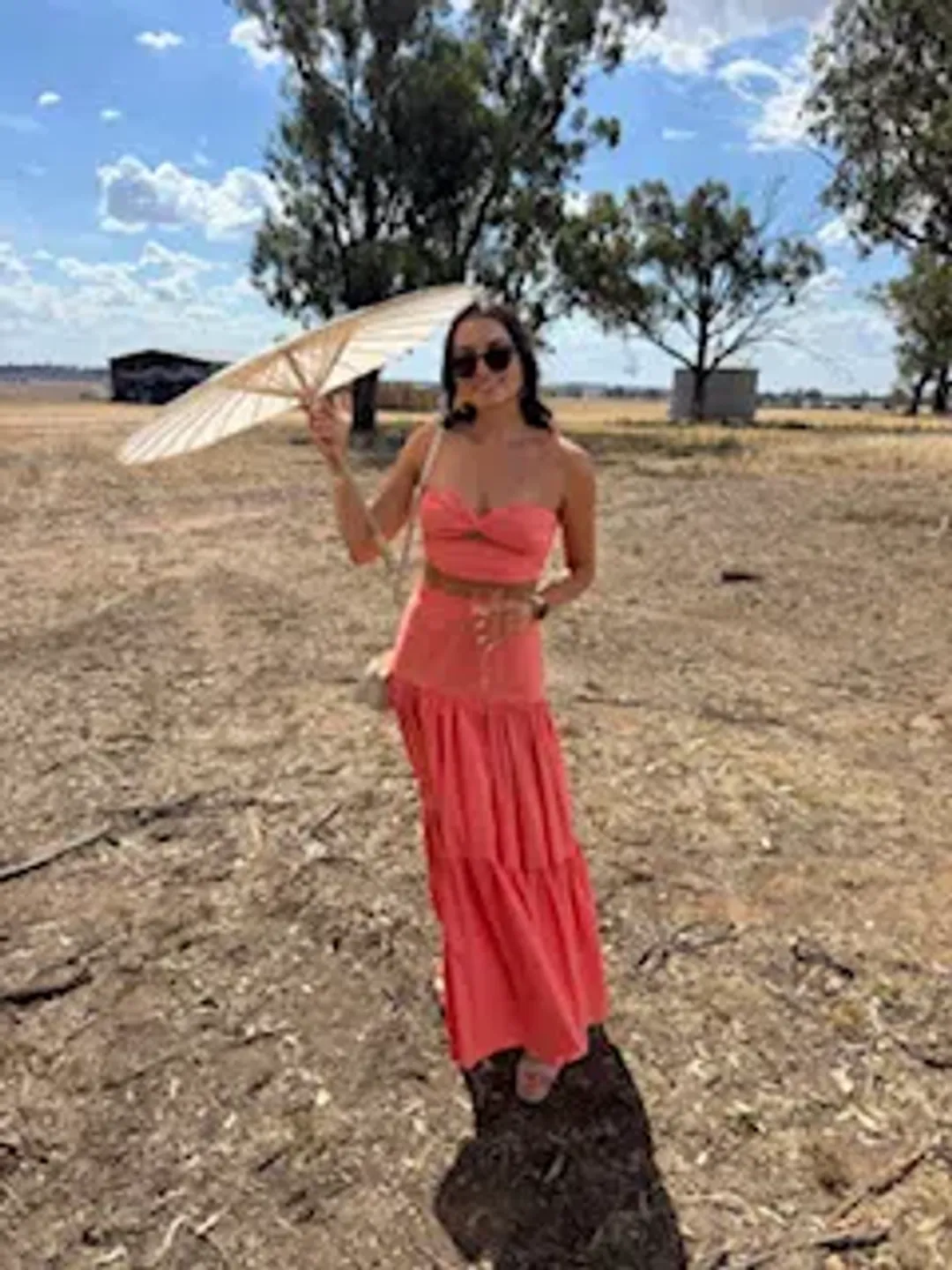 RUNAWAY THE LABEL - AYLA MAXI SKIRT & CROP IN SUNSET SHOWPO for rent on The Volte - main image