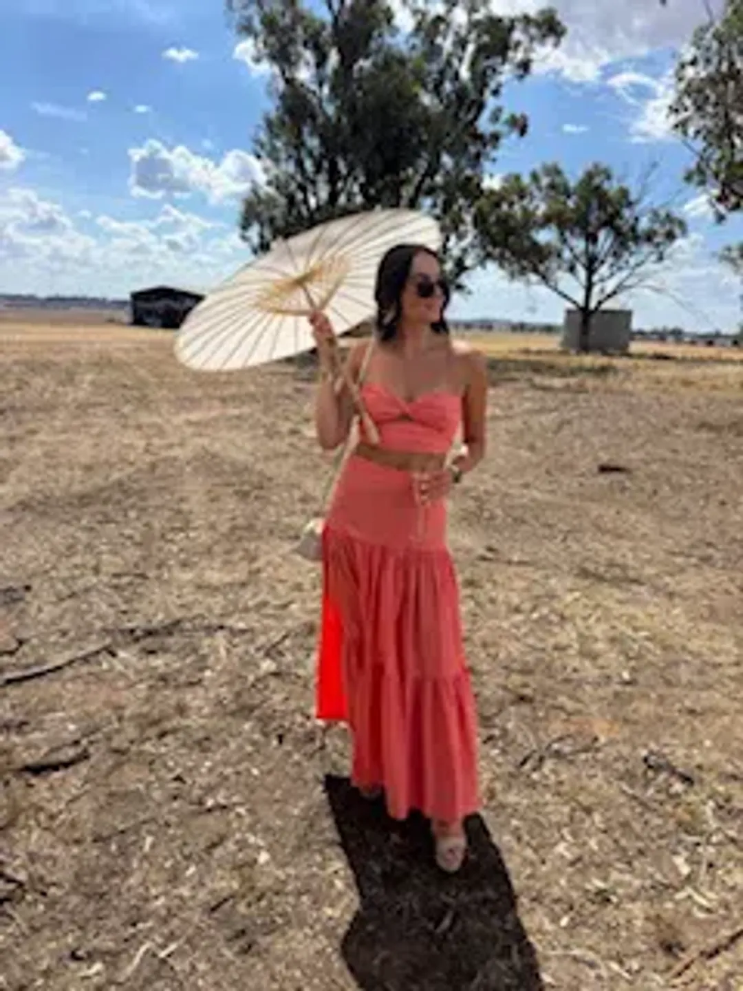 RUNAWAY THE LABEL - AYLA MAXI SKIRT & CROP IN SUNSET SHOWPO for rent on The Volte - main image