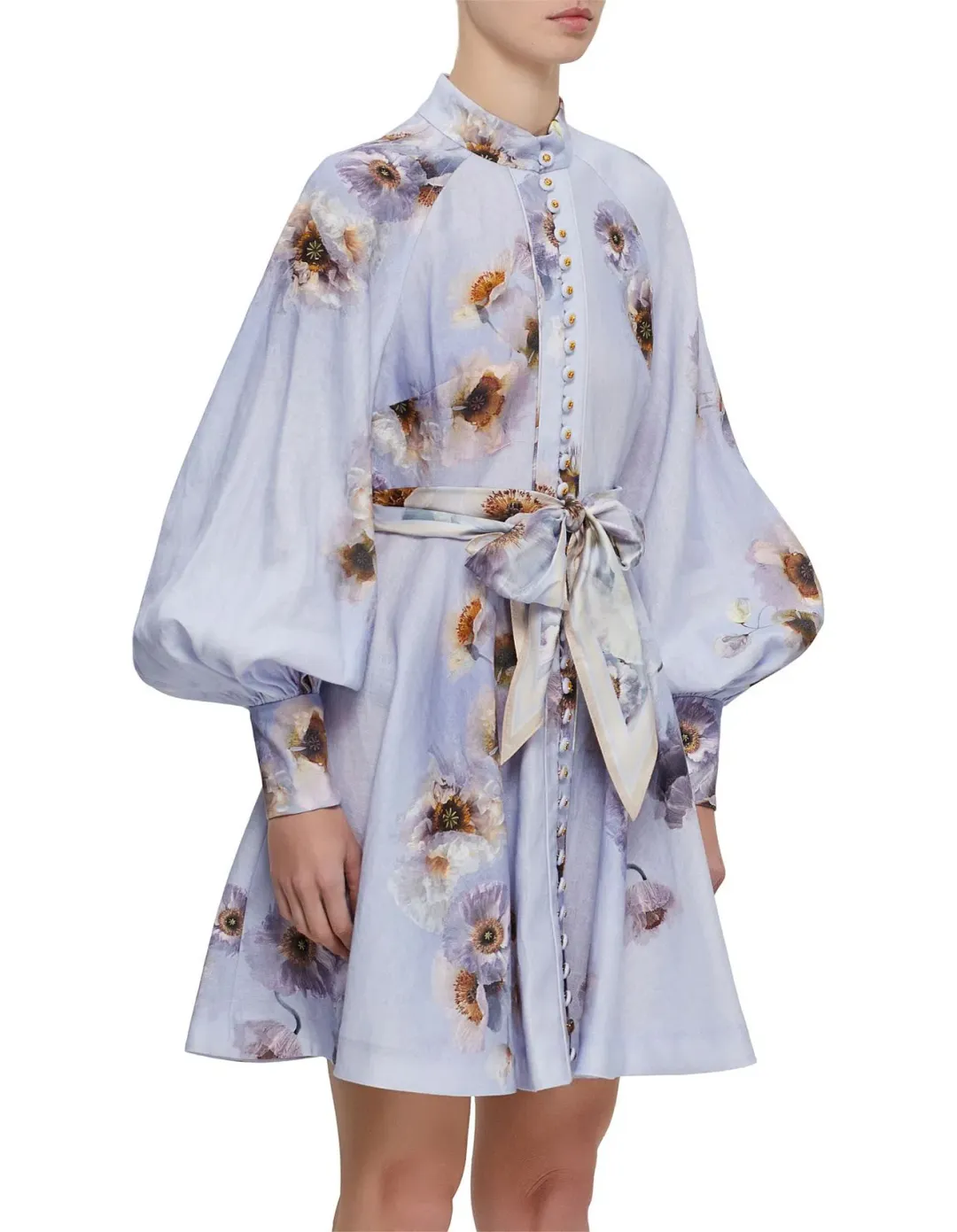 Zimmermann Hypnotic floral linen lilac poppy shirt dress size 3 au 14 for rent on The Volte - main image