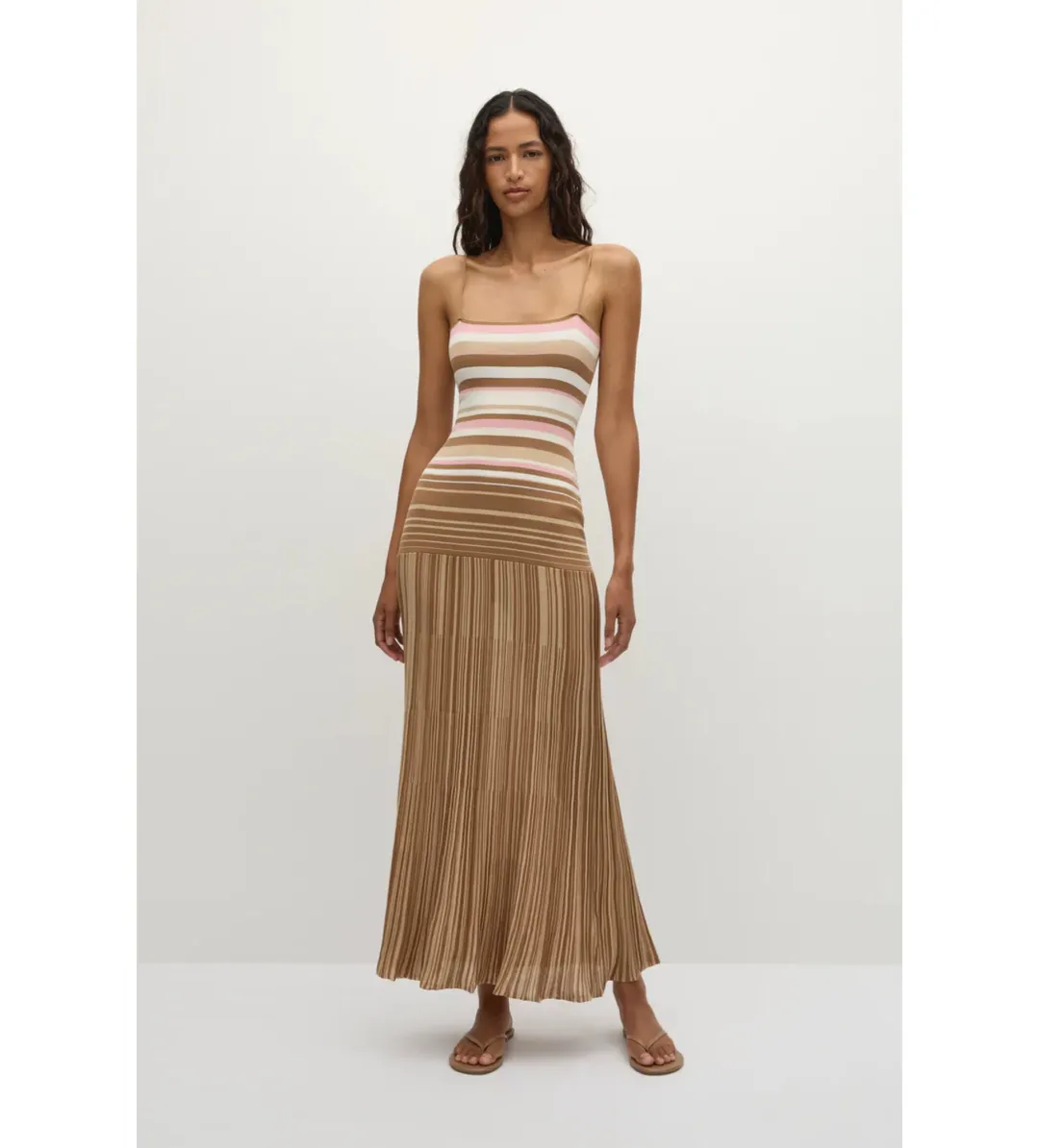 Faithful The Brand Esenia Knit Dress in Puce Sepia Stripe Size M/AU10 for rent on The Volte - main image