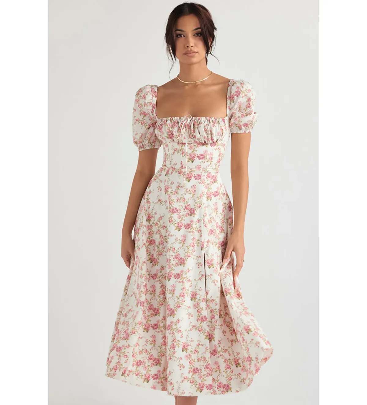 House of CB Tallulah Rose Print Puff Sleeve Midi Sundress Size 8 for rent on The Volte - main image