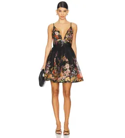 Zimmermann Pavilion V Neck Mini Dress in Black Multi Floral Size 1/AU 10 for rent on The Volte - image 1