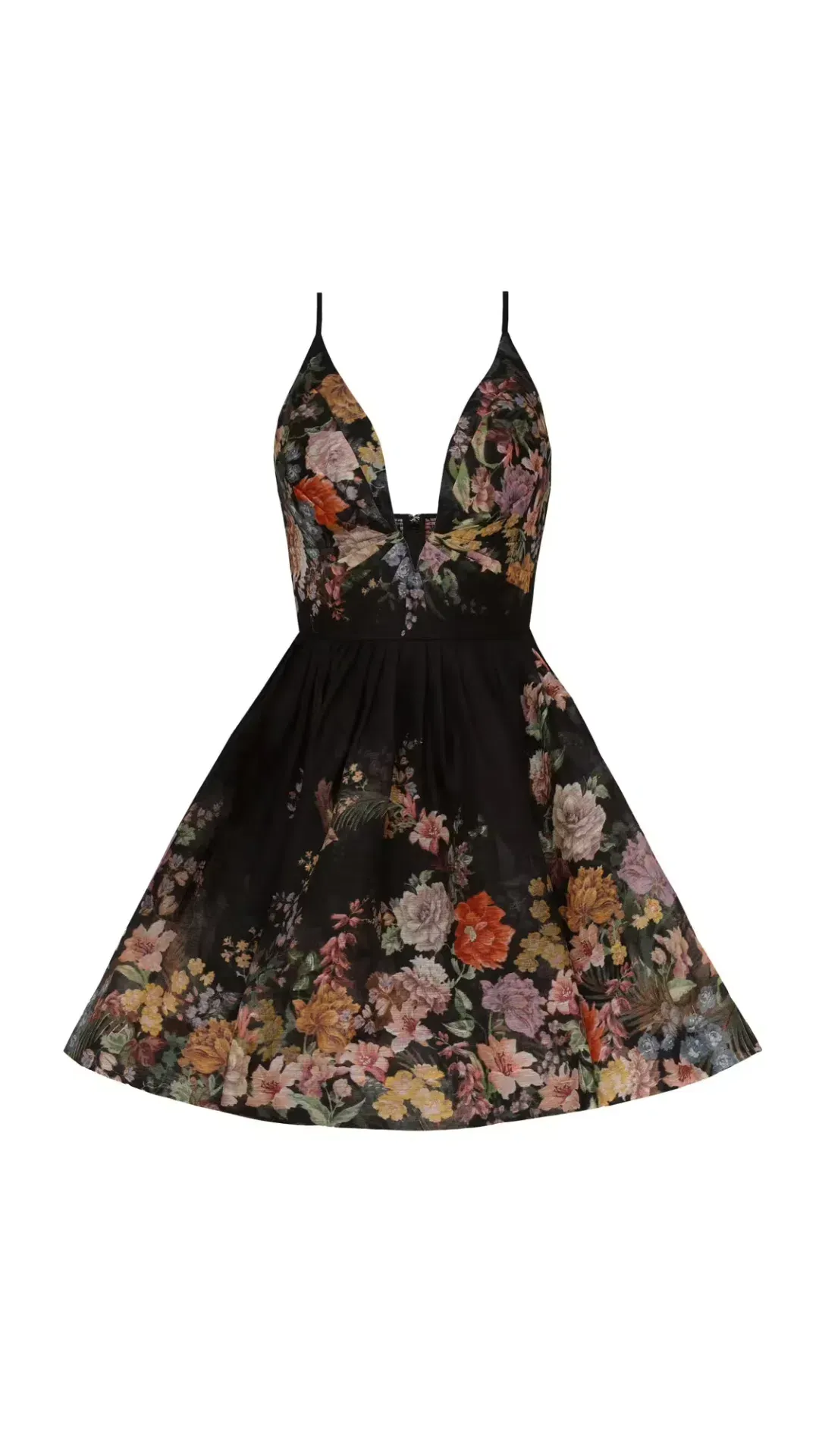 Zimmermann Pavilion V Neck Mini Dress in Black Multi Floral Size 1 (10) for rent on The Volte - main image