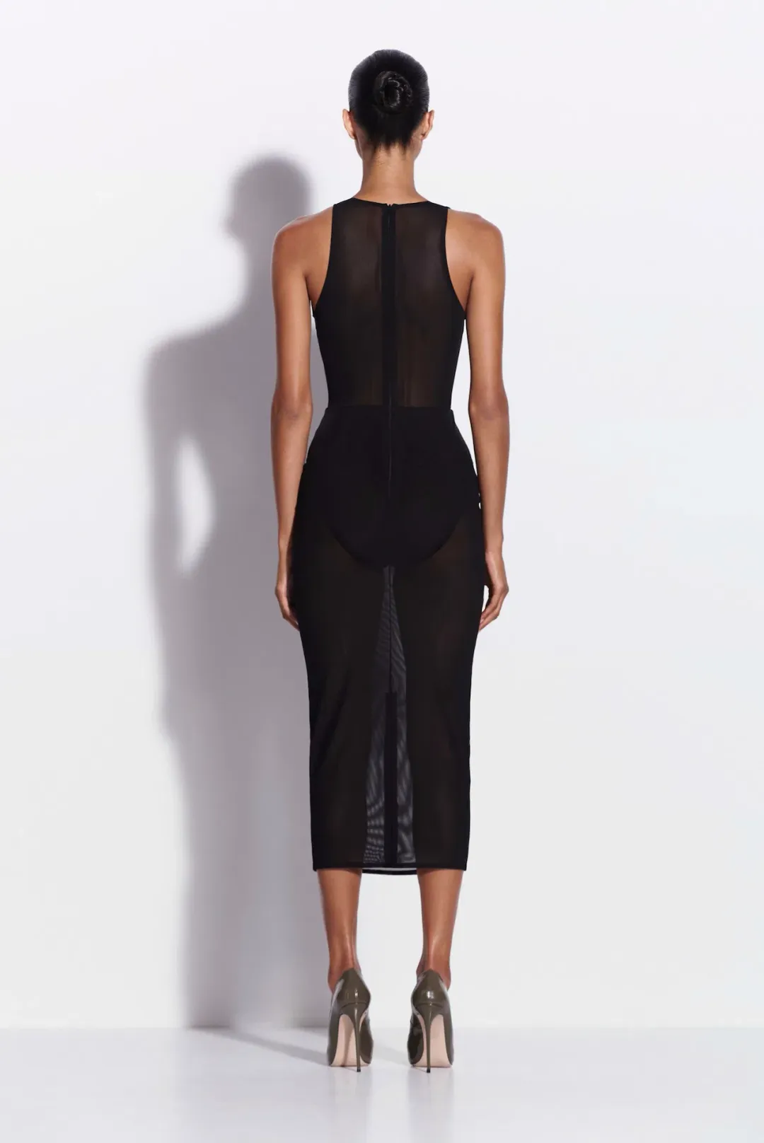 Alex Perry Halter Midi Dress in Stretch Mesh Black Size AU 10 for rent on The Volte - main image