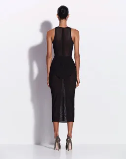 Alex Perry Halter Midi Dress in Stretch Mesh Black AU 10 for rent on The Volte - image 3